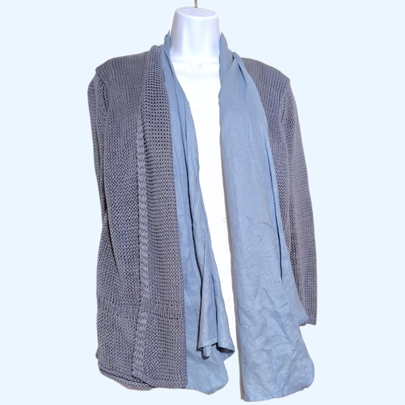 Poetry Sweaters - POETRY Blue Shawl Cardigan Women's Size 8 10 Lagenlook 100% Linen Coastal